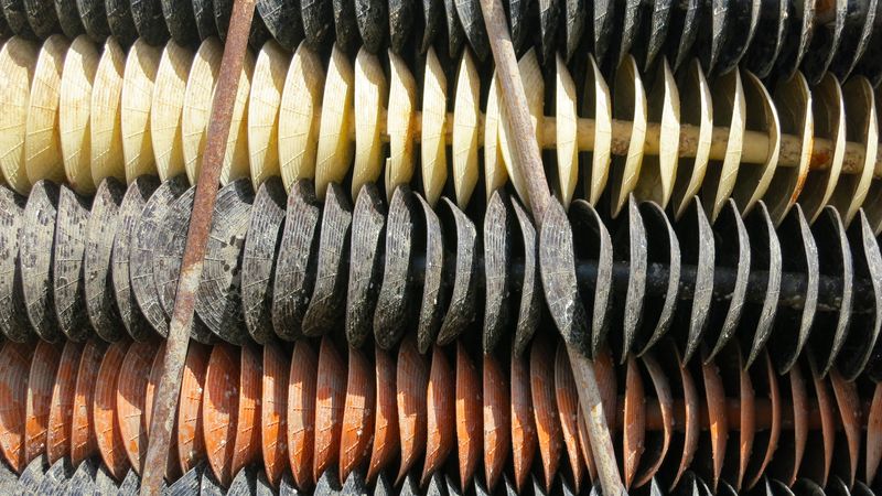 A photo of plastic discs - part of a machine for collecting mussels in a farm in northern France